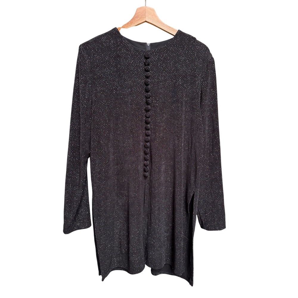 JBS LTD Womens Vintage‎ Button Tunic Top Sz 12 Black Gold Metallic Fairy Grunge
